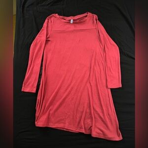 Women's Red asymmetrical Long Sleeve Tunic dress